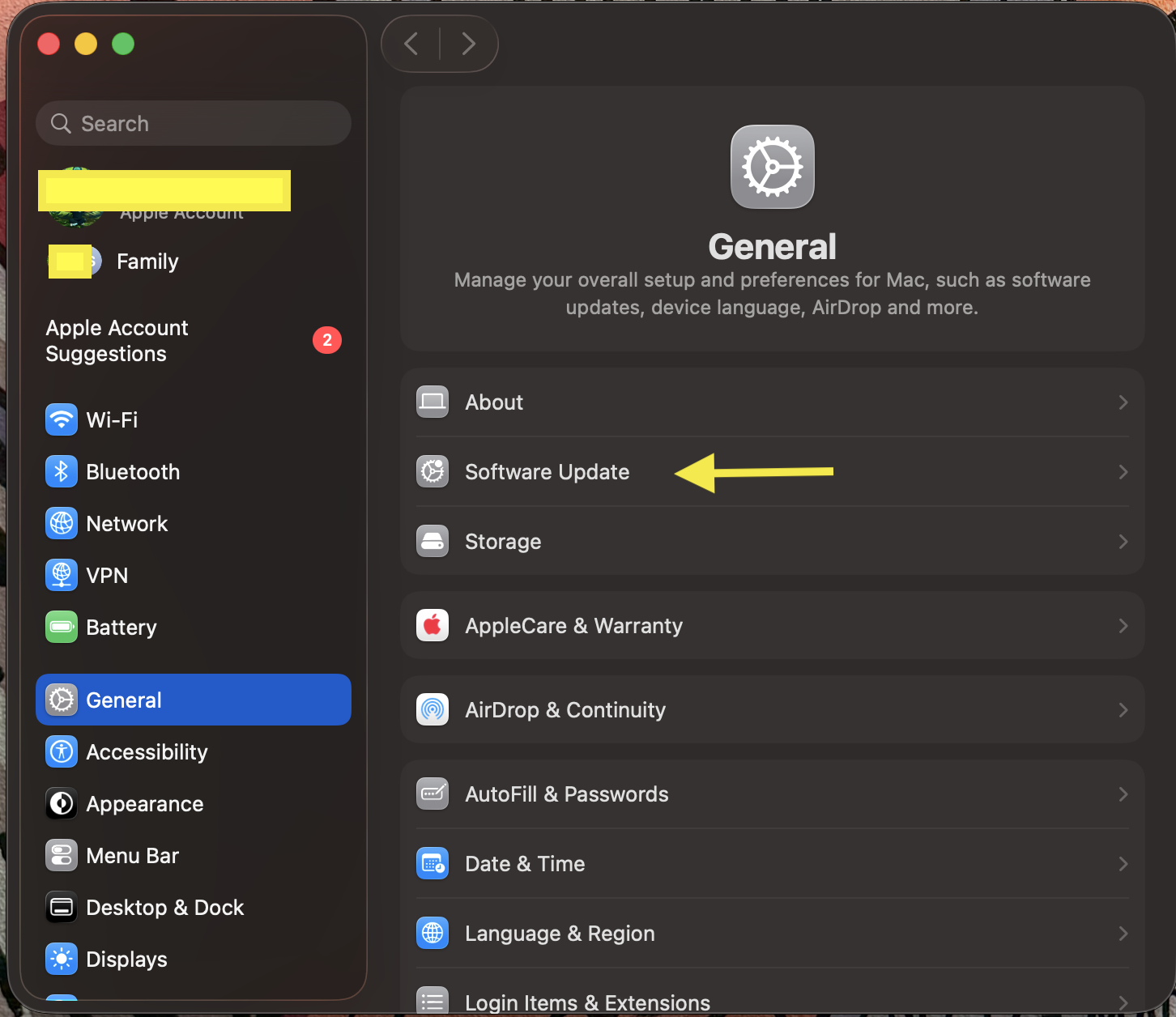 navigate to General > Software Update